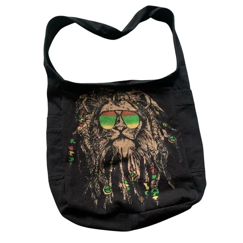 Lauren Moshi BRINKLEY COLOR RASTA LION black SHOULDER TOTE BAG - LIMITED EDITION
